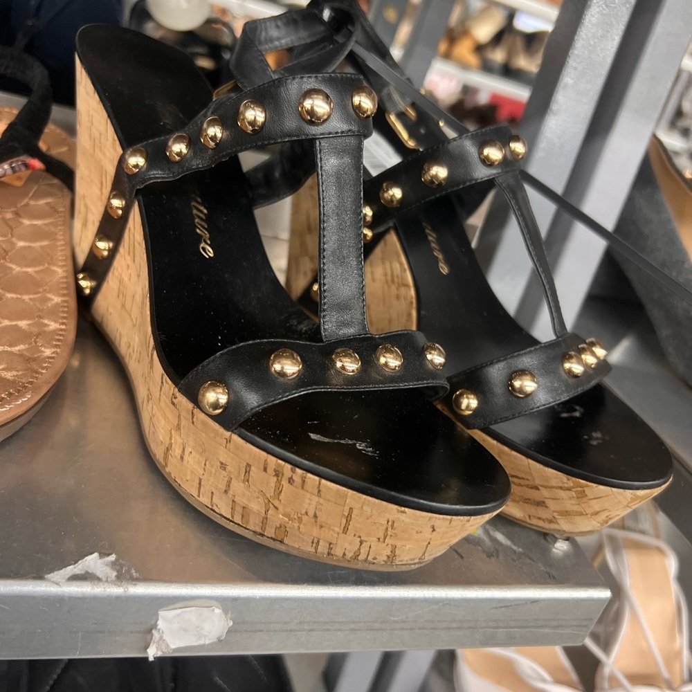 Juicy Couture Black and Gold Studded Wedge Heels